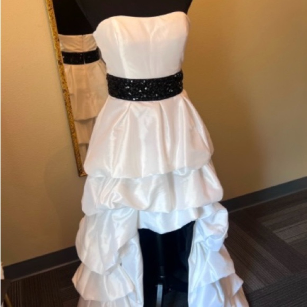 Sherri Hill White Strapless Dress with Black Accents